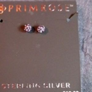 Sterling Silver and CZ. purple ball earrings